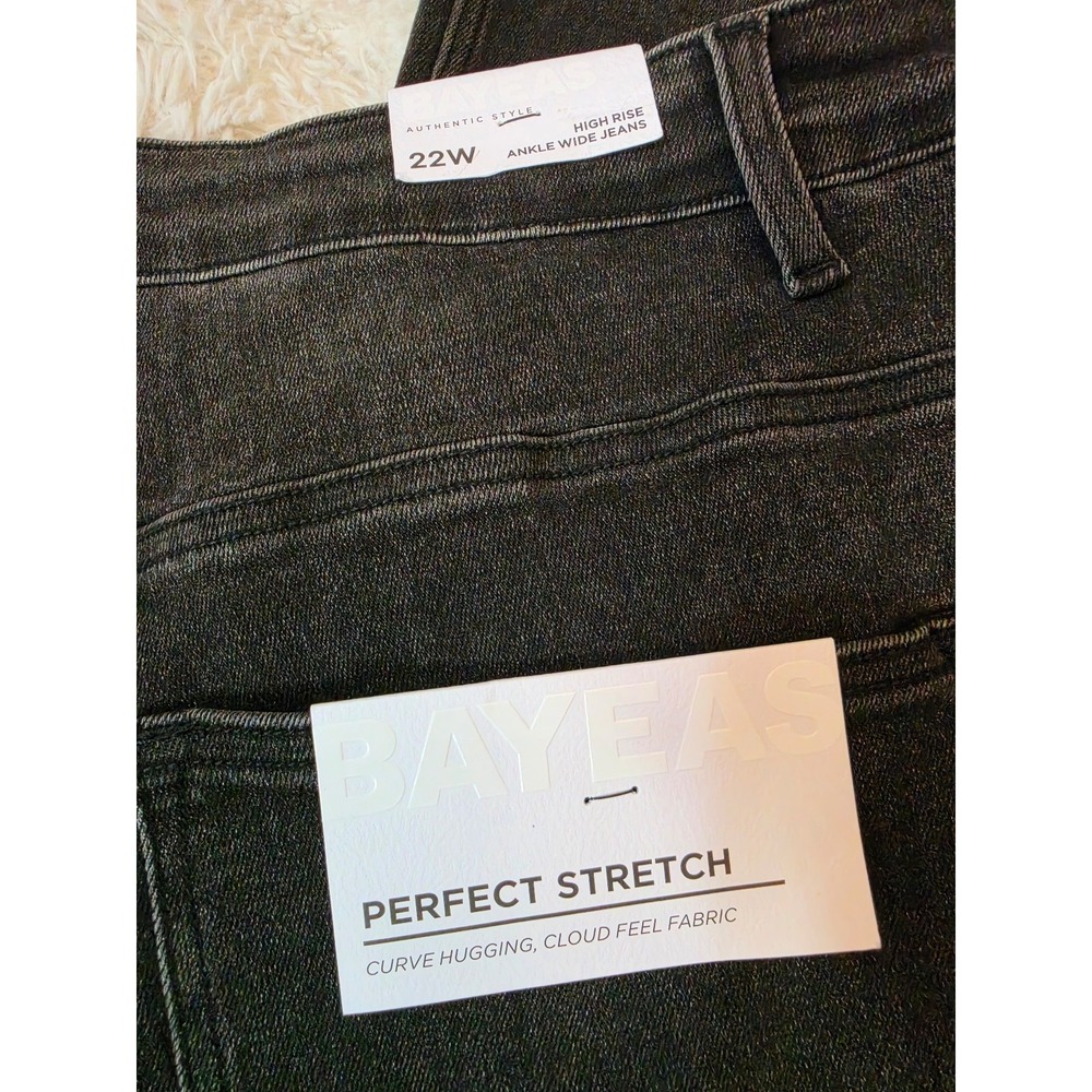 Bayeas High Rise Ankle Wide Leg Jeans Washed Black 22W Plus Size BYW8125-P NEW - Picture 5 of 7